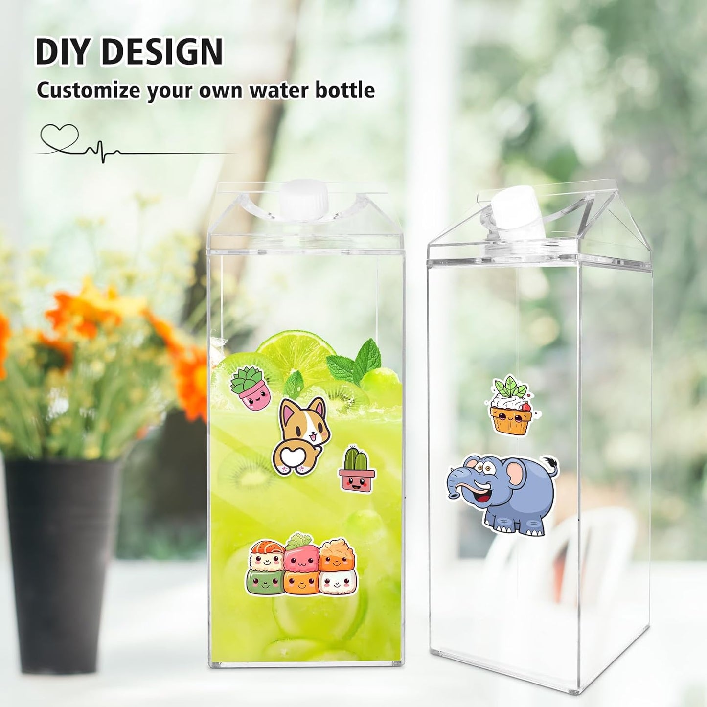 64 Oz Large Clear Milk Carton Container Plastic Square Milk Water Bottle Milk Container for Refrigerator for Outdoor Climbing Tour or Camping (3 Pcs)