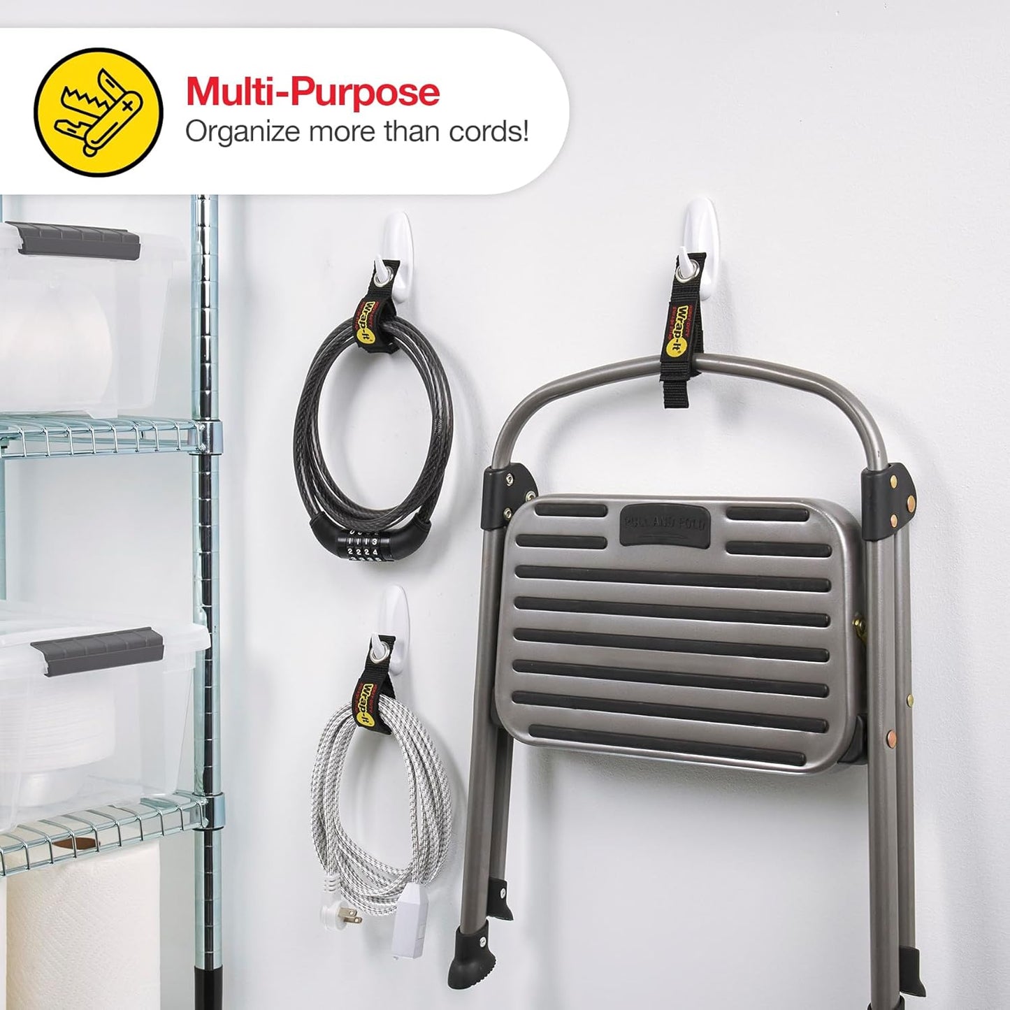 Heavy-Duty Wrap-It Storage Straps - 7" (6-Pack) Silver - Garage Organizer and Appliance Cord Holder for Home Storage Essentials