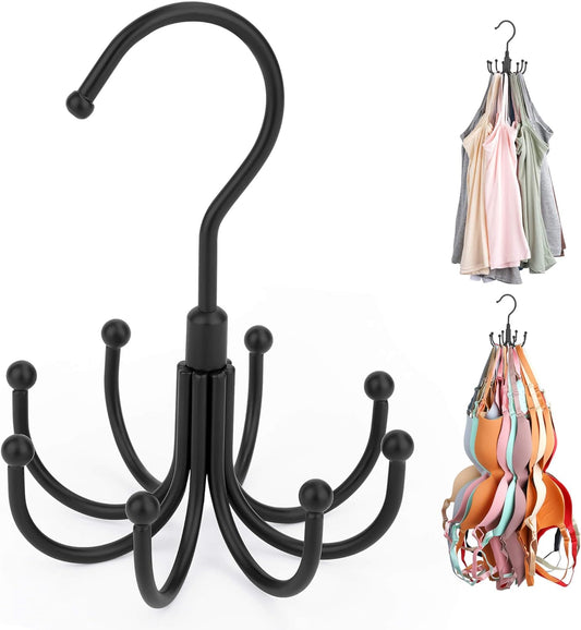 ZEDODIER Tank Top Hanger, 2 Pack Rotatable Bra Organzier for Closet, Max 48 Storage Capacity Sport Bras Holder, Metal Space Saving Closet Organizers and Storage, Black