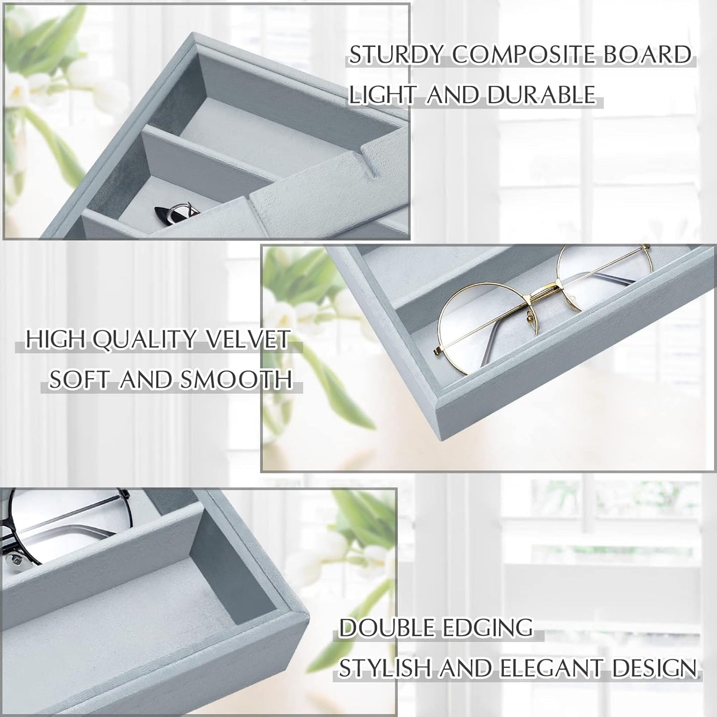 Amylove 2 Pcs Sunglass Organizer Trays Glasses Stackable Jewelry Trays Sunglass Organizer Display Box(8 Grids,Gray)