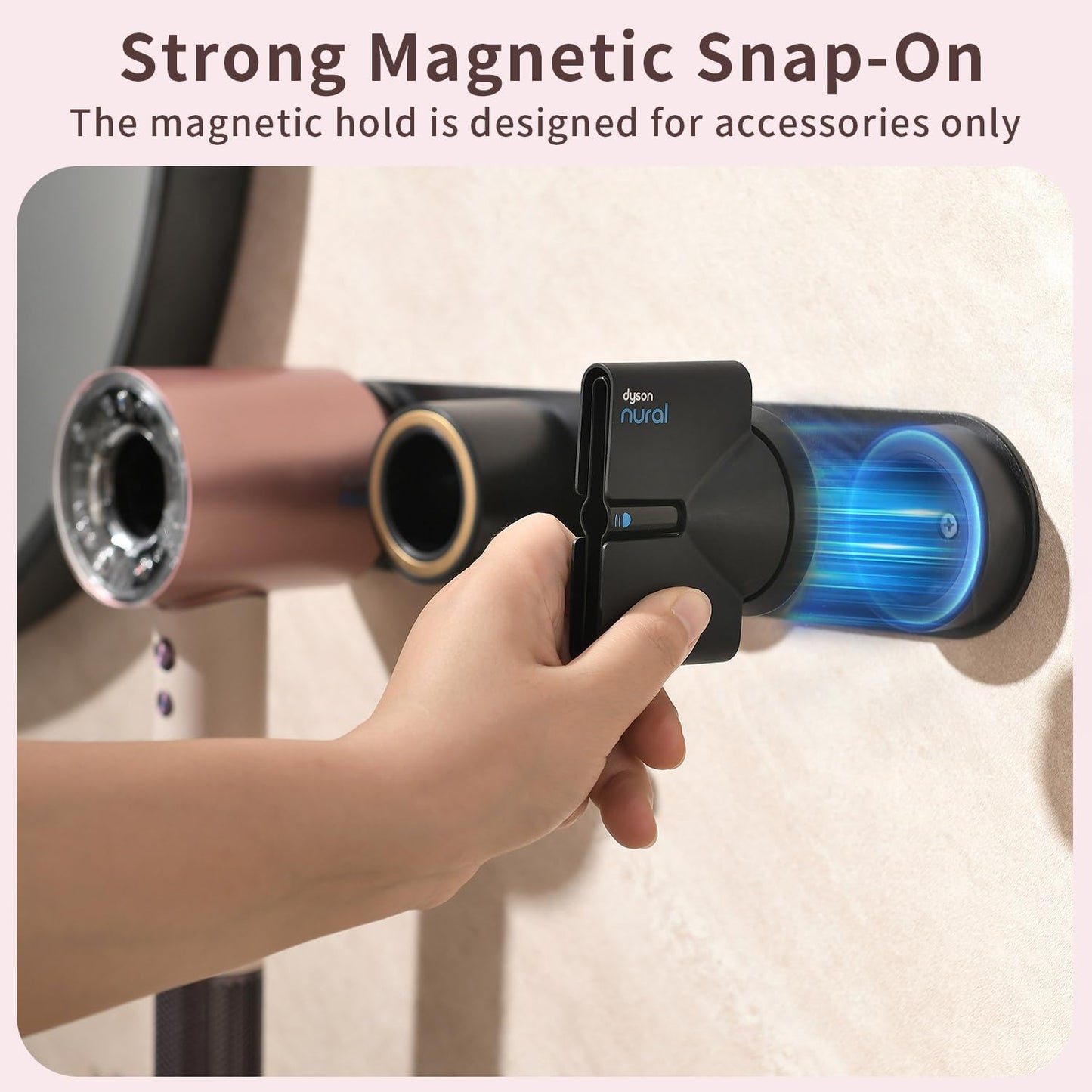 Dyson Hair Dryer Holder Wall Mount, UEMUSI Dyson Blow Dryer Holder for Bathroom, Durable Aluminum Alloy Hair Dryer Wall Mount Hanger Organizer for Dyson Supersonic Magnetic Design with Cord Hook Black