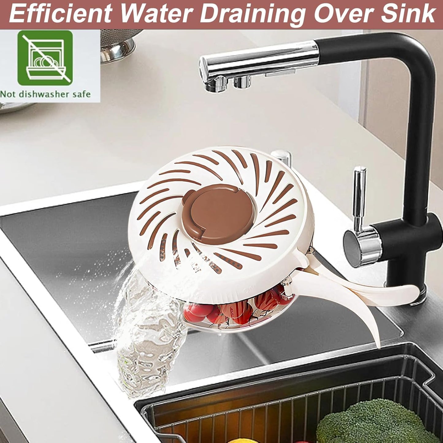 2025 New Upgrade Fruit Washing Bowl with Strainer,3 in 1 Multipurpose Drain Basket with Lid & Ice Box,Foldable Handle Fruit Strainer,1QT(1L)Fruit Washer Perfect for Fridge Storage and Outdoor Picnics