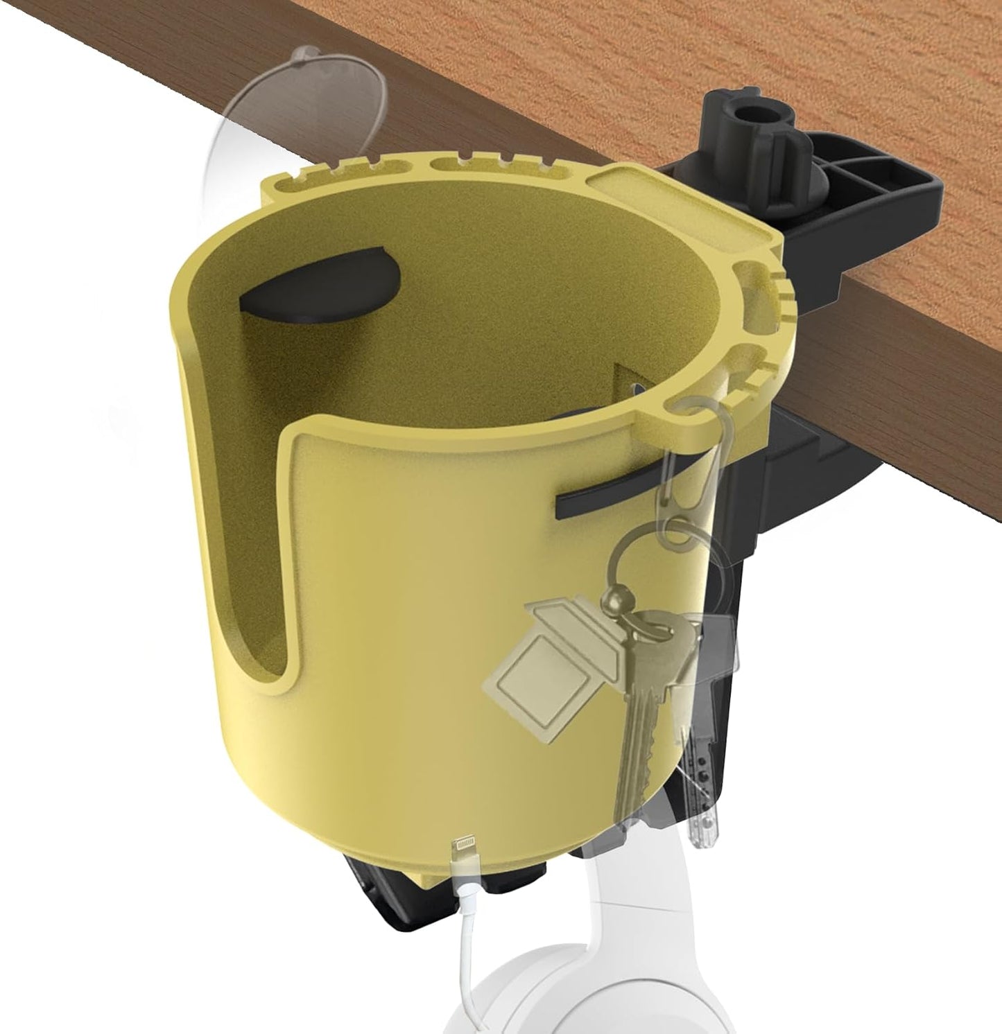 2-in-1 Upgraded Desk Cup Holder, Anti-Spill Table Cup Holder for Water Bottles, Wheelchairs, Workstations, Gaming Desk Accessories. (Yellow, Medium)