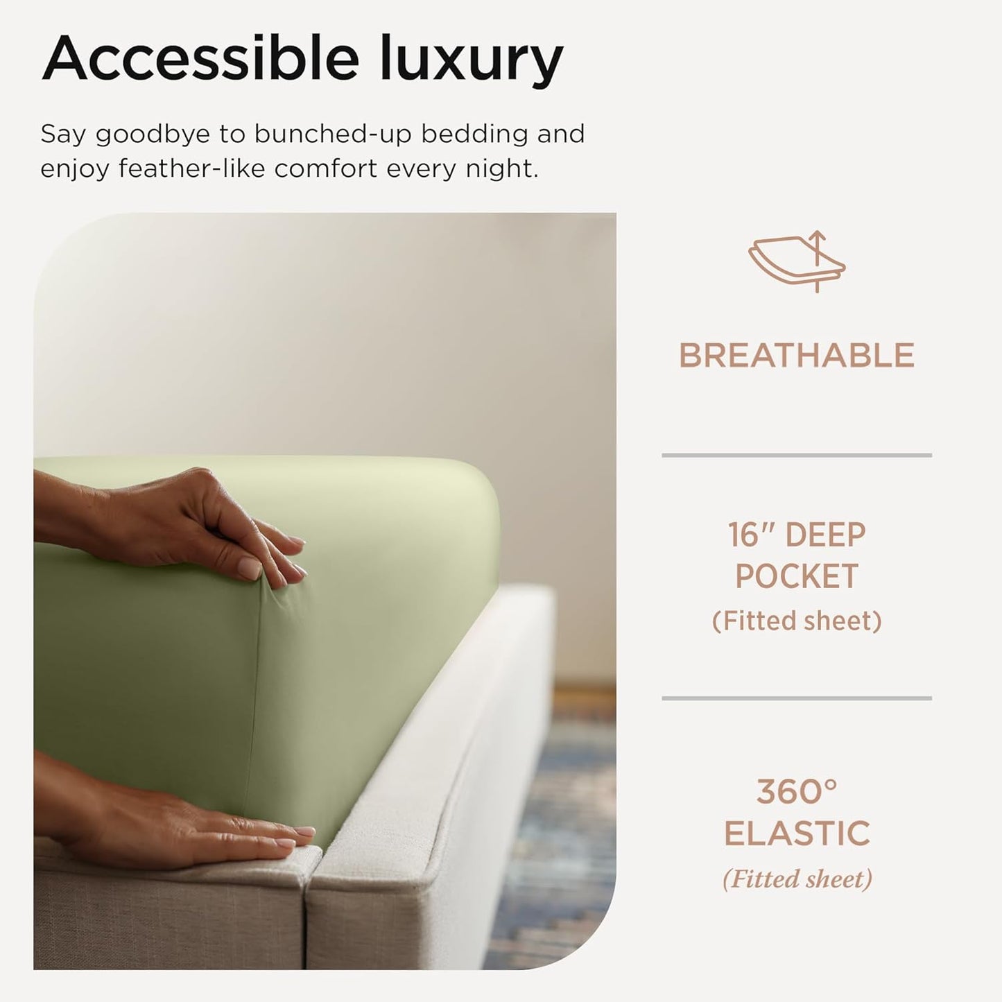 Threadmill Twin XL Sheet Sets | 100% Supima Cotton Sheets for Twin XL Mattress | Solid Sateen Twin XL Bed Sheets Set with 16” Deep Pocket | Soft Breathable 3-Piece Cooling Sheet Set| Sage Green Sheets