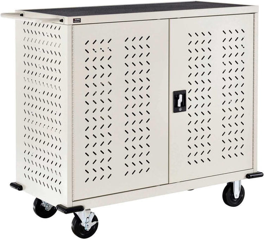 Global Industrial Mobile Storage & Charging Cart, 24 Laptop & Chromebook Device Capacity, Putty, Unassembled, Laptop and Tablet Storage & Charging Cart
