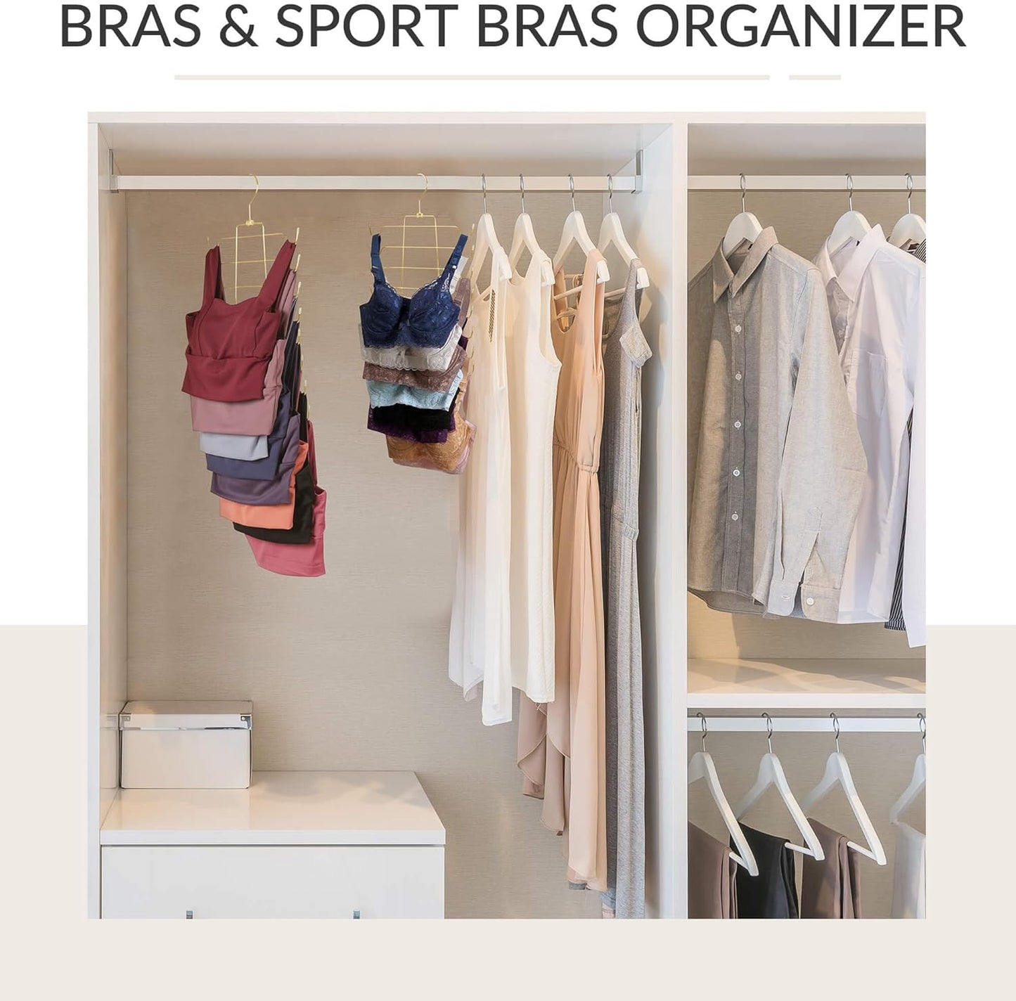 ZEDODIER 4 Pack Tank Top Hanger Space Saving, Bra Hangers for Closet Organizer, Hanging Bra Organizer Tank Tops Holder with 32 Hooks, Metal Closet Organizers and Storage Small Space Solutions, Gold