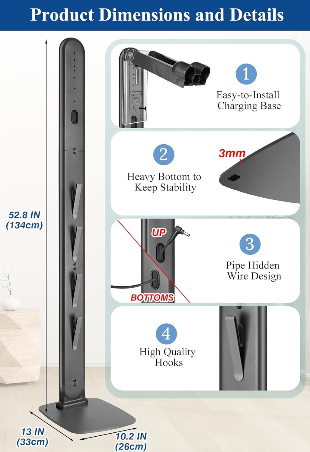 Haturi Vacuum Stand for Dyson V15, Gen5, V12, V11, V10, V8, V7, V6 - Sturdy Metal Storage Bracket Standing Holder with Hidden Cord Design, Space-Saving and Stylish Organization Solution