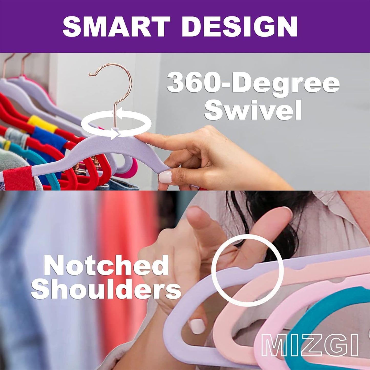MIZGI Premium Velvet Hangers (30 Pack) Heavy Duty - Non Slip Felt Hanger - Blush Pink - Rose Gold 360 Degree Swivel Hooks,Space Saving Clothes Hanger,Durable Strong for Suits,Coats,Dress