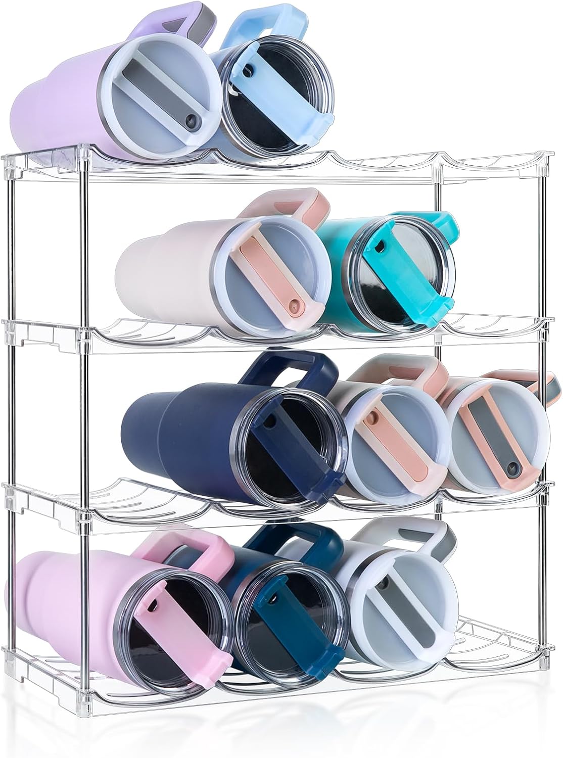 Larger Water Bottle Organizer for Stanley 40 oz Tumbler, Stackable Water Bottle Holder Rack for Cabinet, Kitchen Storage Organizer for for Stanley Cup Accessories, Tumbler Storage Holder，4 Pack