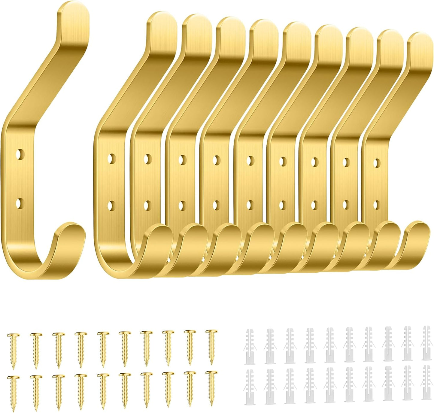 Coat Hooks Wall Mount for Hanging: 20LB Sturdy Hanger for Backpack, Towel, Bag, for Closet, Bathroom, Door, Mushroom, Brushed Gold 10 Pack, 3.75"