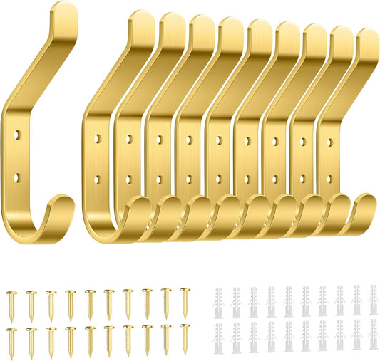 Coat Hooks Wall Mount for Hanging: 20LB Sturdy Hanger for Backpack, Towel, Bag, for Closet, Bathroom, Door, Mushroom, Brushed Gold 10 Pack, 3.75"