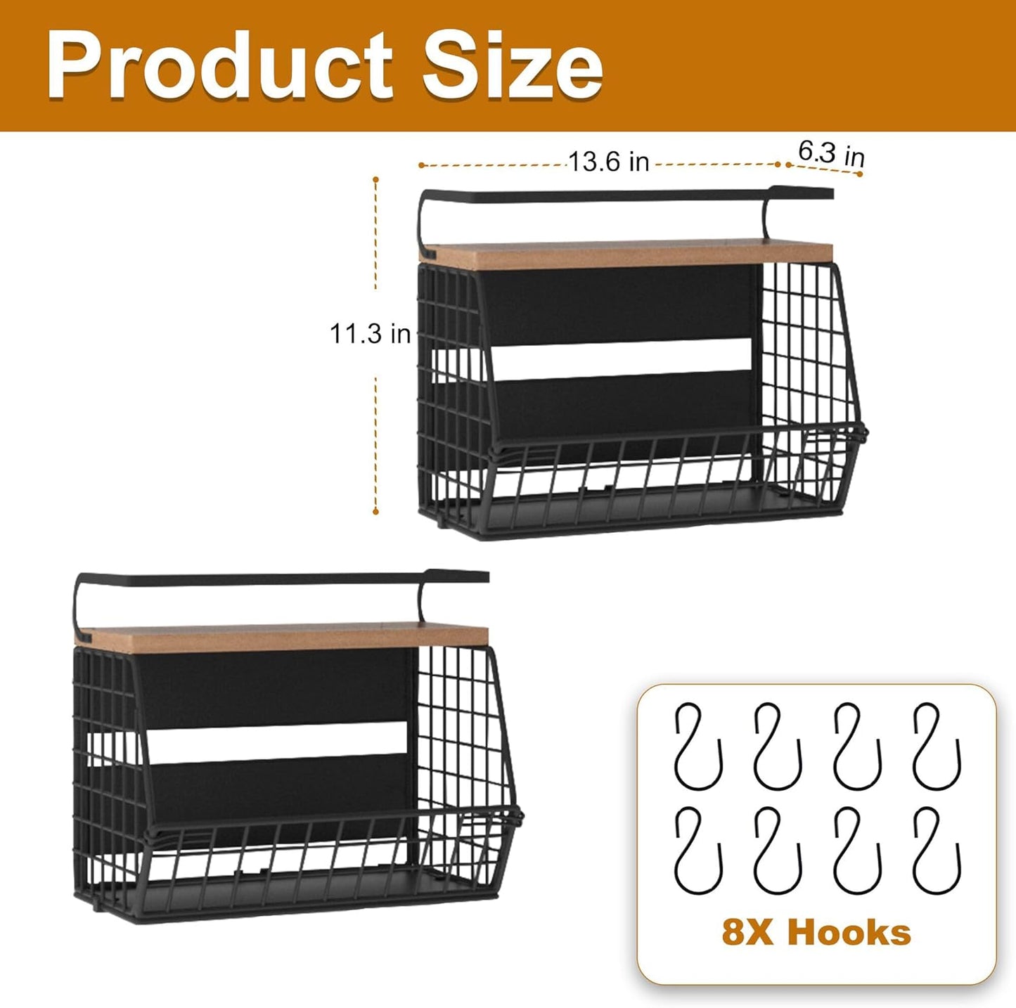 2 Set Magnetic Shelf for Fridge,Onion and Potato Spice Snacks Fruit and Vegetable Storage and Organizer,Wall Hanging Wire Basket for Pantry,Kitchen Countertop,RV and Laundry