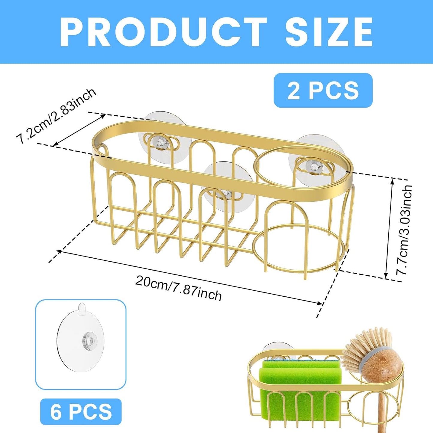 2Pcs Kitchen Sink Sponge Holder 304 Stainless Steel Suction Cup Sink Drain Rack Rustproof Kitchen Sink Organizer No Drill Dish Sponge Holder Tray for Kitchen Bathroom