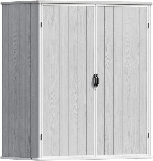 Patiowell Outdoor Storage Shed 5x3 FT, Plastic Garden Organizer Cabinet with Lockable Doors & Strong Roof for Patio Furniture, Pool Accessories, Lawn Tools, Light Grey