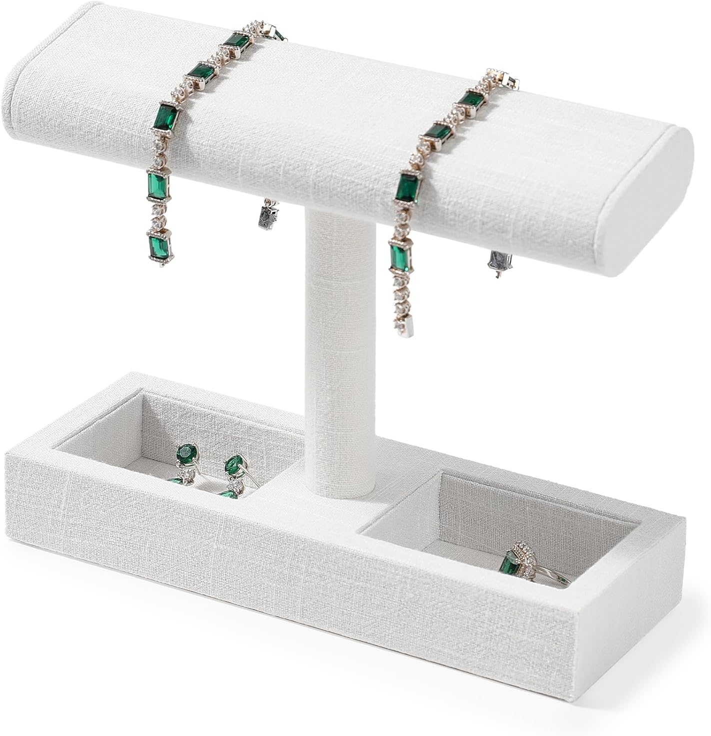 Oirlv Linen T-Bar Watch Display Stand Jewelry Display Props Jewelry Organizer Holder for Watch Bracelet Ring Earrings (Creamy-white,Linen)