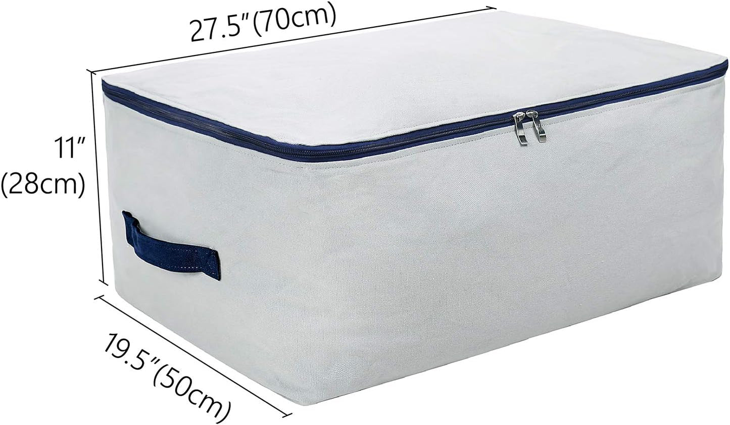 Pack of 2, 100% Natural Canvas Cotton Large Size Storage Bags for Queen/King Size Bedding Sheet, Blankets, Winter Clothes Organizer Containers, Light Gray