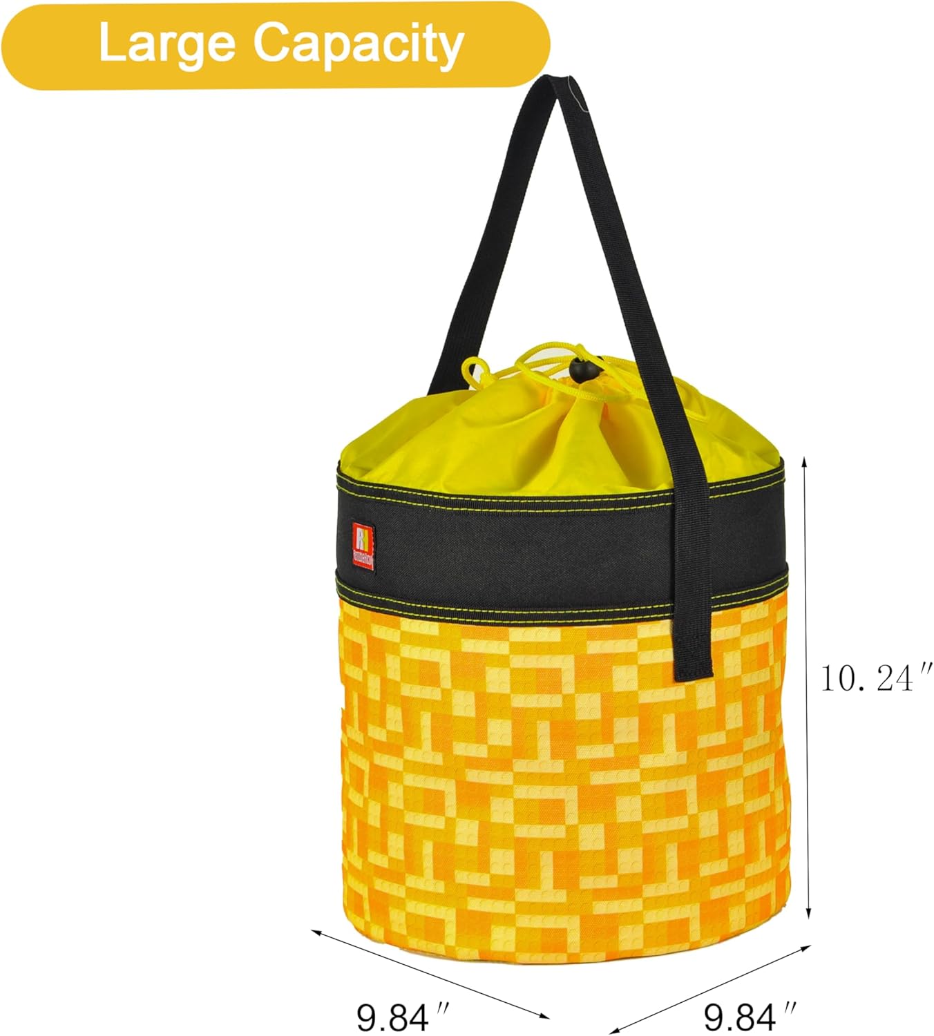 Toy Storage Organizer Basket Bag with Drawstring for Buliding Bricks, Blockets,Puzzles,Lego,Playroom Cinch Bucket Carrying Bag with Handle (Yellow)