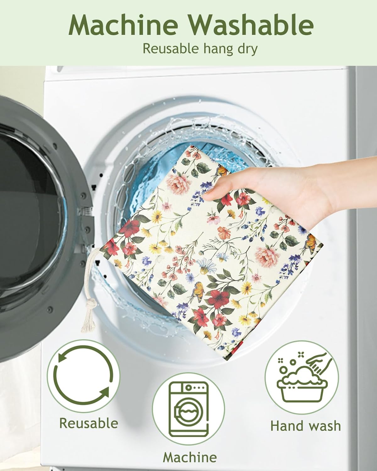 Plastic Bag Holder, Grocery Bag Organizer - 1 Pack Cute Kitchen Dispenser Holders Reusable Shopping Western Hanging Wall with Adjustment Drawstring Closure for Women Home, Floral