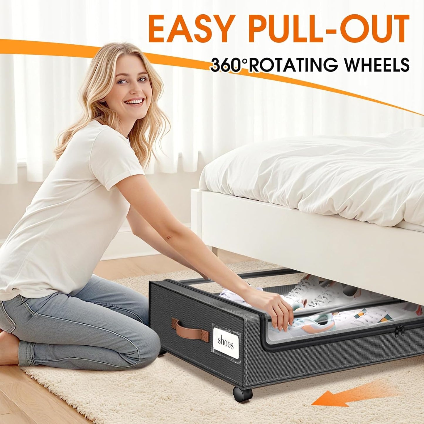 Under Bed Storage with Wheels 2Pack Storage Containers with Clear Window&Label Under Bed Drawers Rolling Under Bed Storage for Clothes,Shoes, Blankets (30.71 x 16.93 x 6.69 in, Dark Grey)
