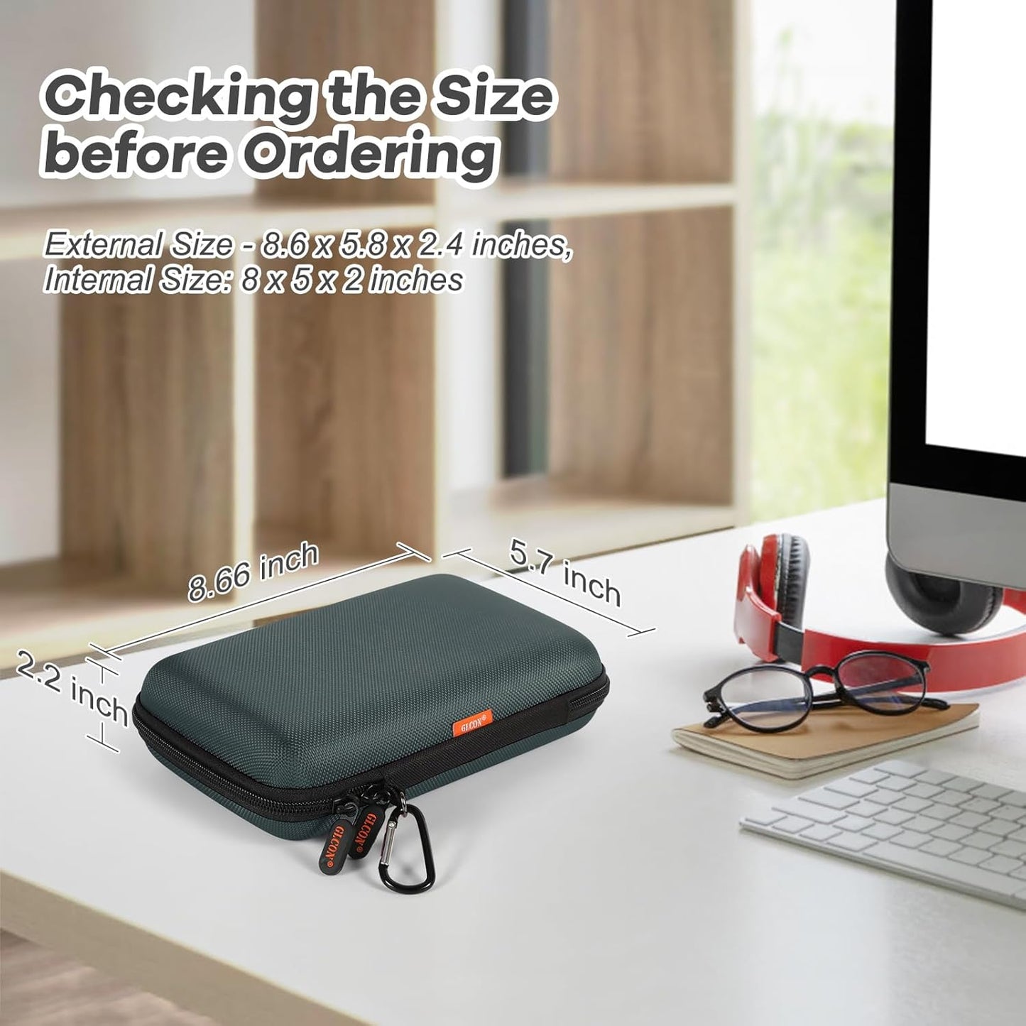 Shockproof Hard Shell Case - Large Electronic Organizer Carrying Case for External Hard Drive, Power Bank, Charger, Battery, GPS, Cell Phone - Portable Storage Pouch Bag Travel Case - Grey Blue