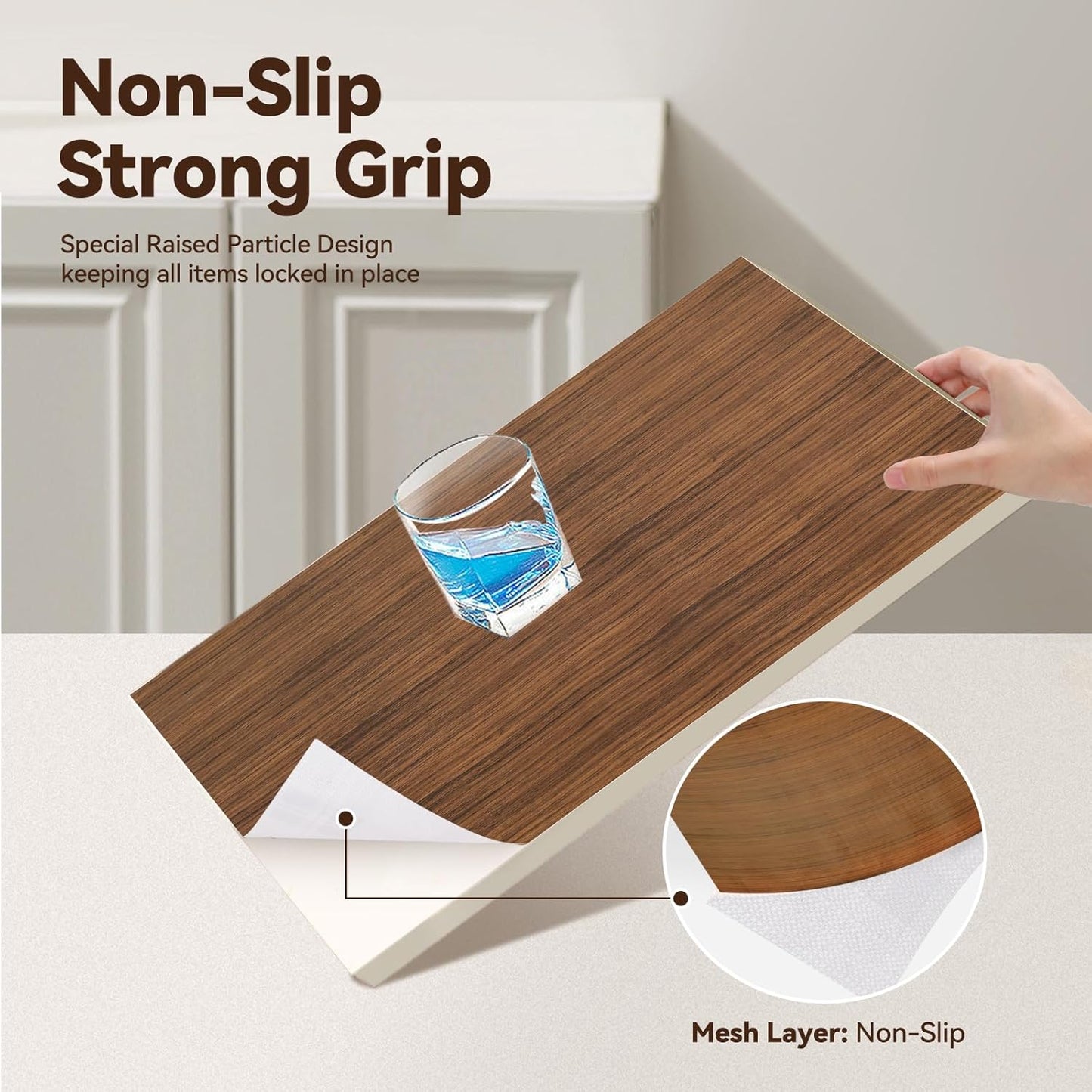 Drawer Shelf Liner for Kitchen Cabinets, Non Adhesive Slip Resistant Shelf Paper Easy to Clean, Strong Grip Thickened Waterproof Washable Mats for Pantry Shelves, Cupboard, Wood Grain, 24 in x 20 FT