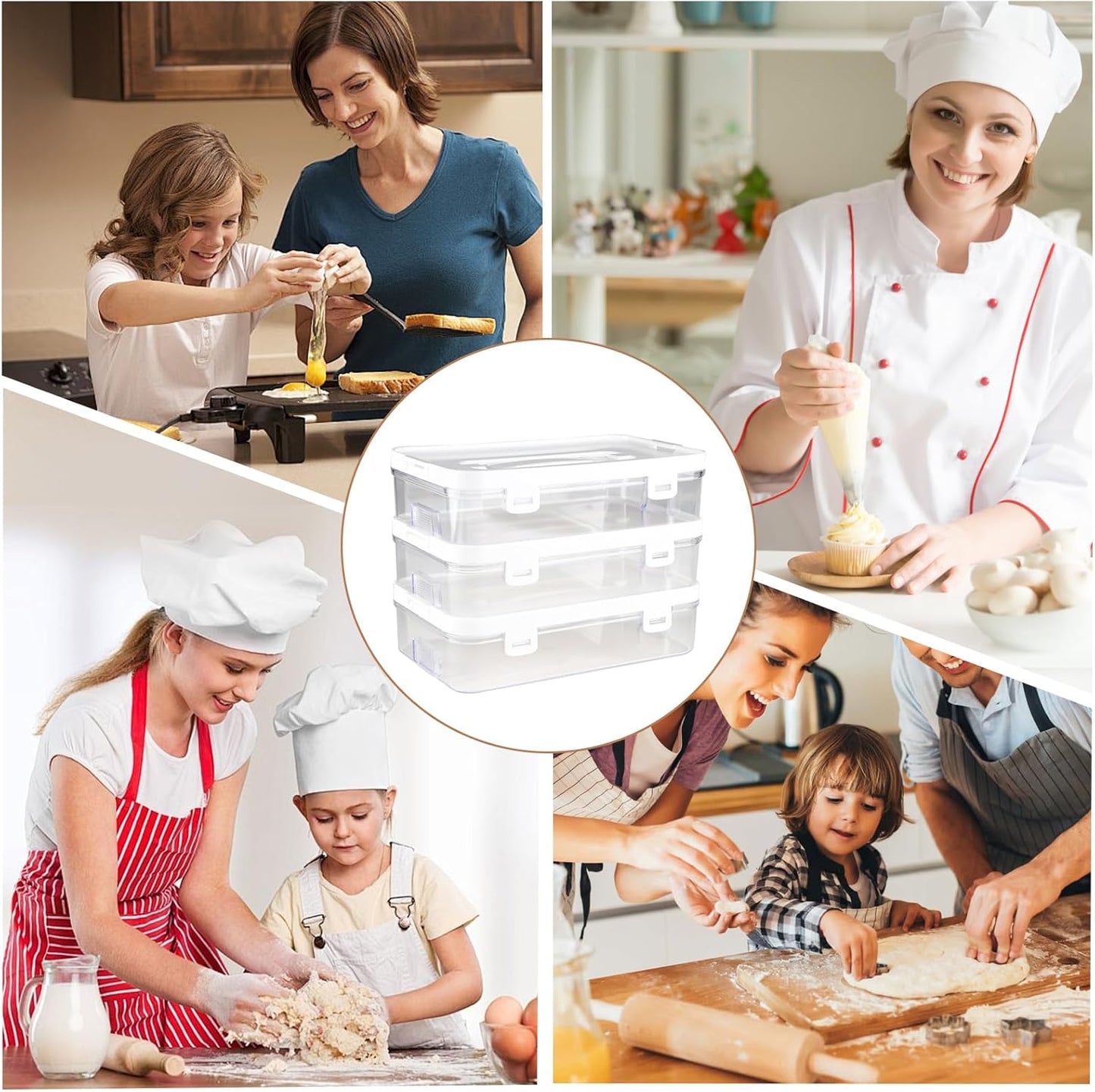 3 Pack of Cookie Cutter Storage, Handheld Transparent Cookie Cutter Organizer Storage with a Sticker and a Pen,Cover to Prevent Dust,Can be Used Alone or Hidden for Stacking