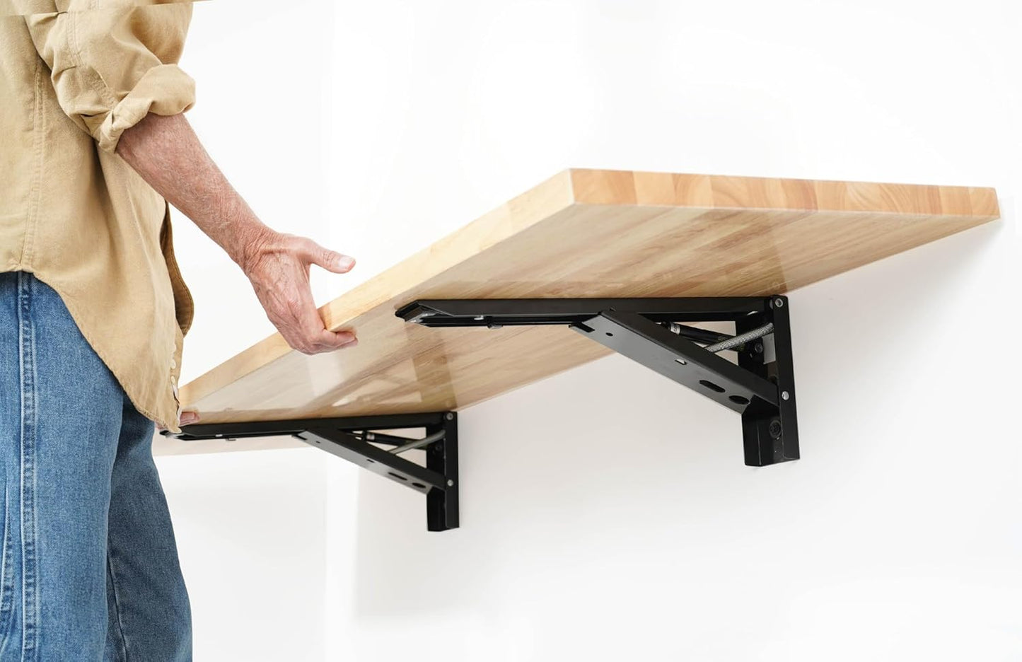 SafeRacks Heavy Duty Wall Mounted Folding Table | Collapsible Workbench with Soft Close Dampers | 48” or 60” Options | Holds Up to 500 lb | Folds Flat Against The Wall (60")