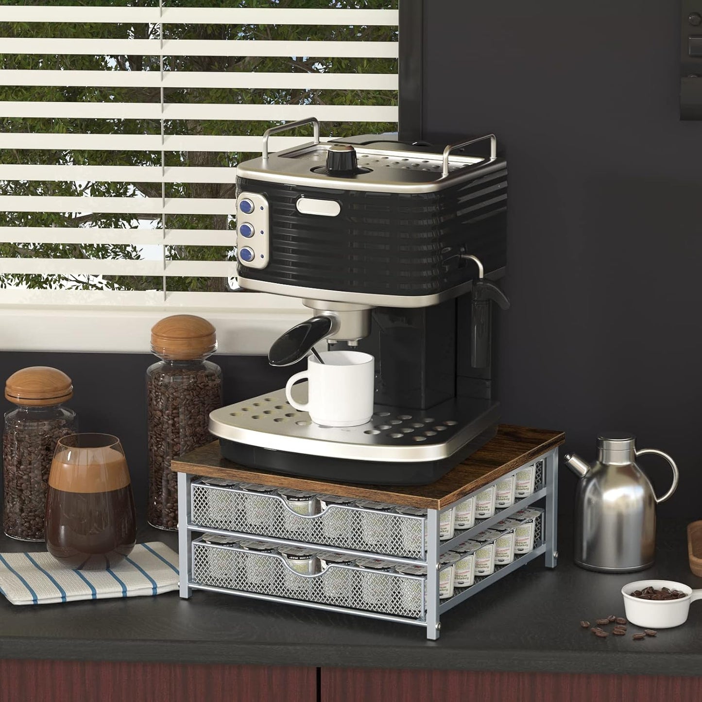 Coffee Pod Holder For Counter, Coffee Pod Drawer for Keurig Pod Storage Drawer Holder, 72 Capacity Pods Storage Organizer for Coffee Pod Storage with Sliding Baskets for Coffee Station, Silver