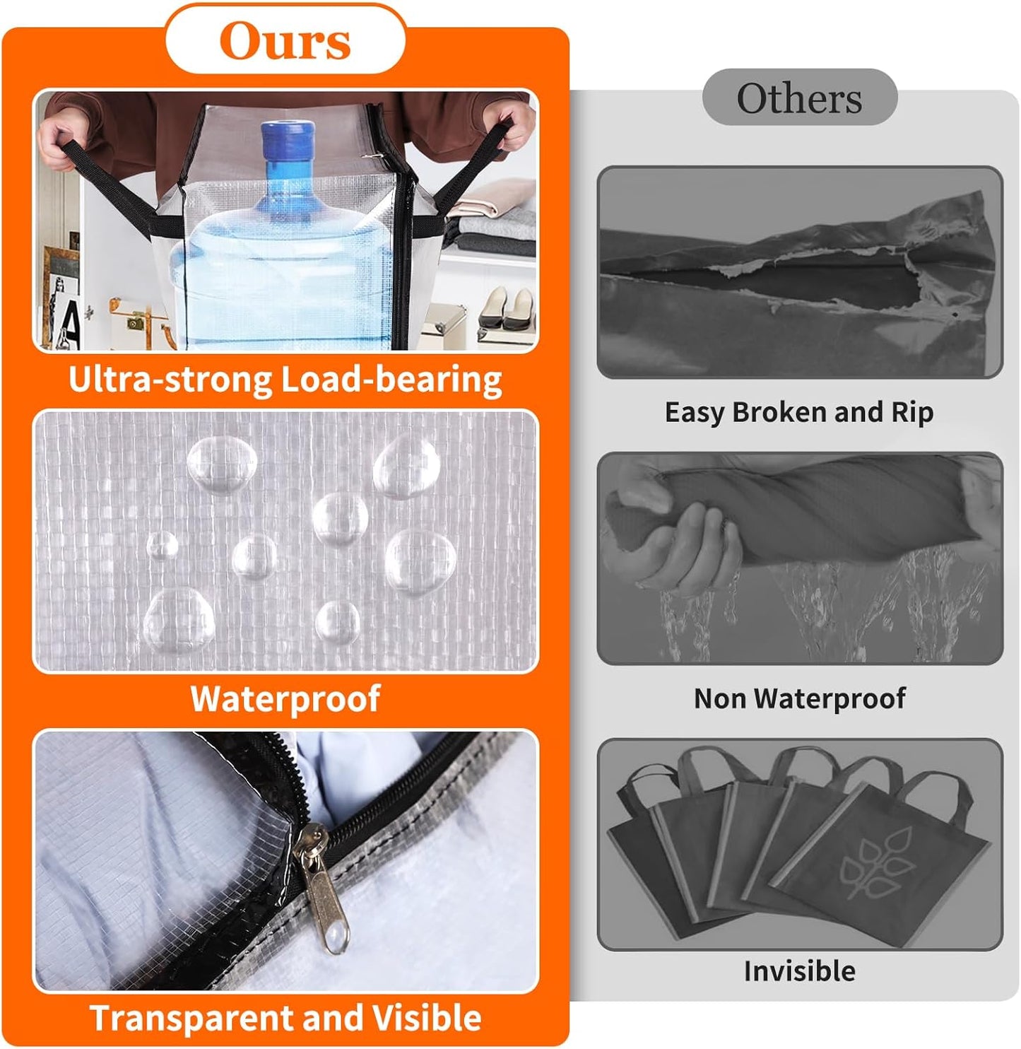 8 Pack Clear Storage Bags for Comforter, Clothes & Bedding, Plastic Blanket Storage with Zipper and Handle, Moving Bags, Closet Organizer and Under-Bed Storage (40L)