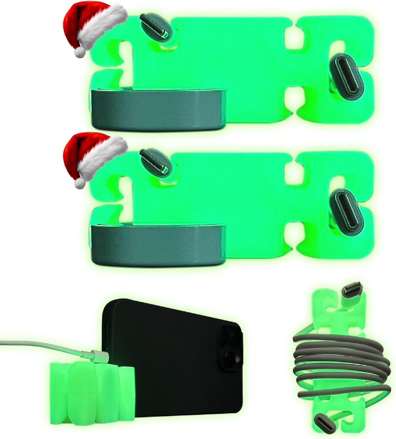 GlowBrick Stocking Stuffers for Adults Cord Management Weighted Cord Holder Cable Wrap Phone Stand - Glow-in-The-Dark Gadget Organizer for Nightstand. Gift for Men, Silicone. 2pk Glowing Yellow
