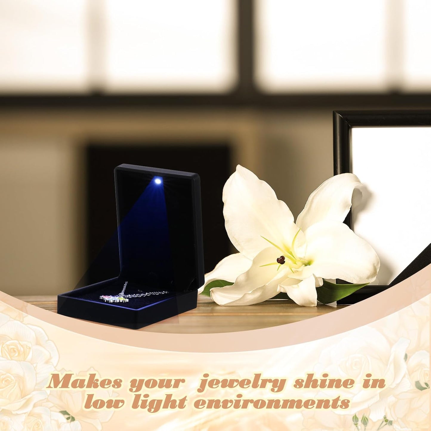 Landical 10 Pcs Pendant Necklace Box with LED Light Velvet Necklace Case for Pendant Bracelet Ring Earring, Jewelry Storage(Black)