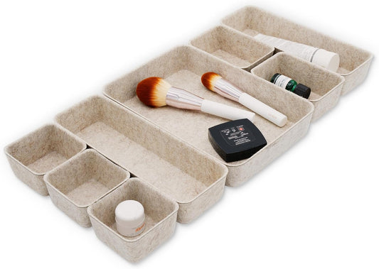 Welaxy 8-piece Nordic Beige desk drawer organizer tray office suppliers pens decluttering aesthetic wabi-sabi Scandinavian-chic storage bin hygge sleek minimalist gift solutions (Oatmeal)