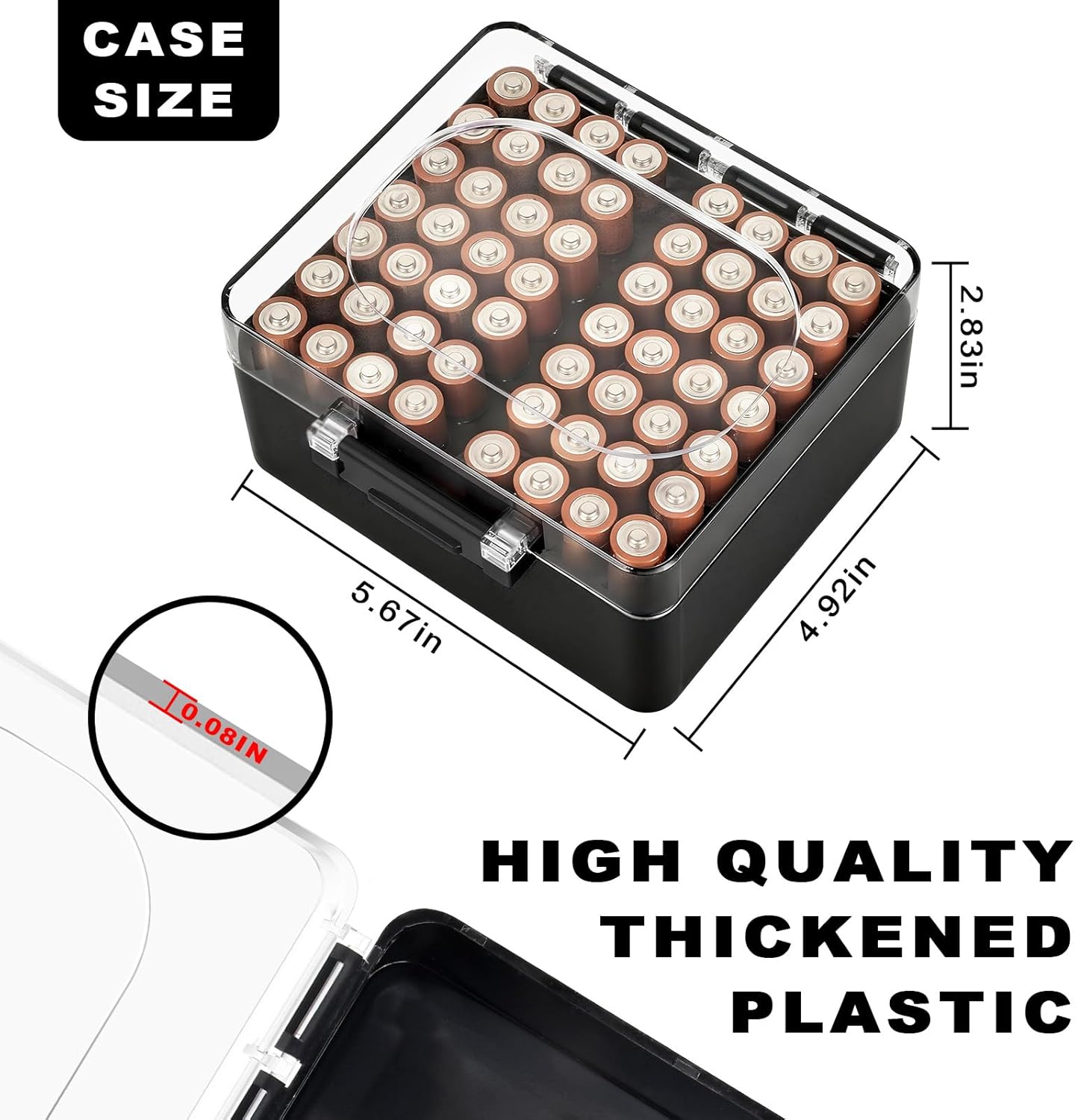 FULLCASE Battery Storage Organizer Box, Holder Container for 56 AA Batteries, Plastic Home Batteries Variety Pack Protective Organization(Case Only) Black