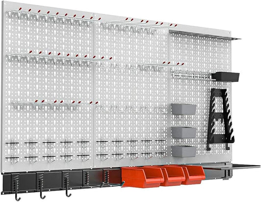 TORACK 109 PCS Pegboard Wall Organizer 4 ft. Garage Metal Pegboard Utility Tool Storage Kit w/Toolboard Hooks & Pegboard Hooks Accessories, Wall Mounted Storage Bins & Shelf