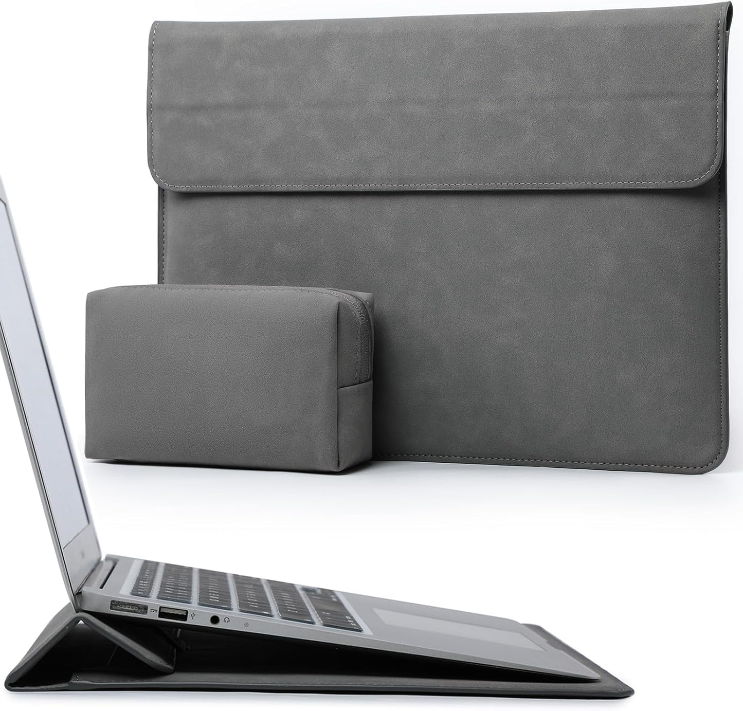 HYZUO 13 Inch Laptop Sleeve Case with Stand for 2025-2018 MacBook Air 13 M4 M3 M2 M1, 2025-2016 MacBook Pro 13 M2 M1, 13" iPad Pro/Air, Surface Pro 11/10/9, XPS 13, with Pouch, Dark Gray