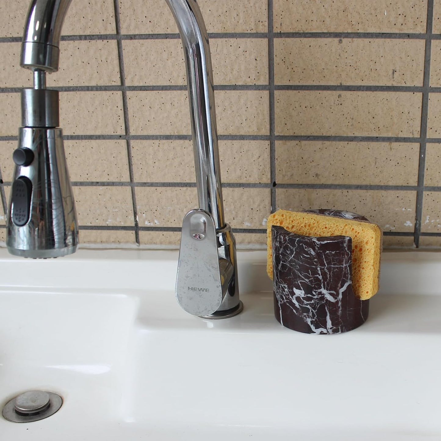 Natural Marble Travertine Sponge Holder for Kitchen Counter, Drying Rack, Sponge Caddy for Sink Organizer - Rosa Levanto Marble