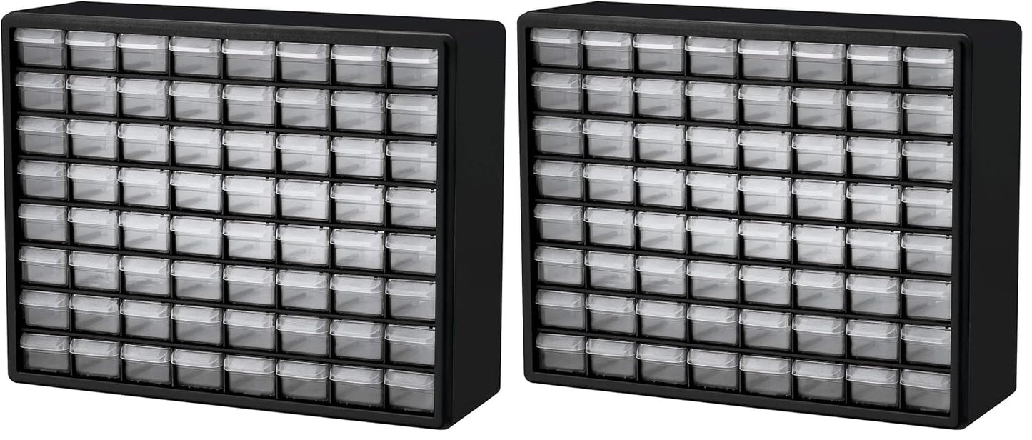 Akro-Mils 64-Drawer Plastic Storage Cabinet, 20-Inch W x 6-Inch D x 16-Inch H | Black | Model 10164 | Garage Organization