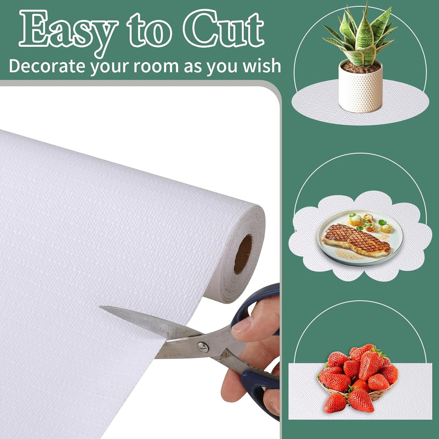 Drawer and Shelf Liner for Kitchen Cabinet: 17 in X 30 Ft Non Slip Waterproof Shelf Paper Non Adhesive Refrigerator Liners White Easy Liners for Bathroom Cupboard with Knife Tape Measure