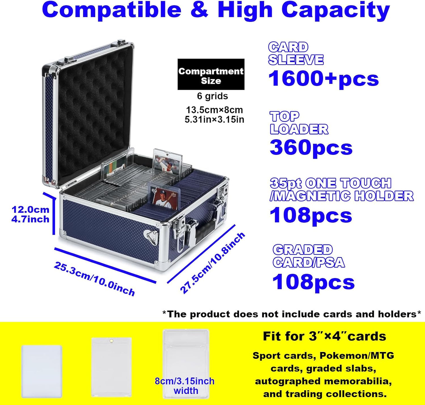 Multi color Card Storage Hard Case, Sports Card Collection Boxes,Trading Cards Cabinet, Card Holder, Toploader Box (Blue, Medium)