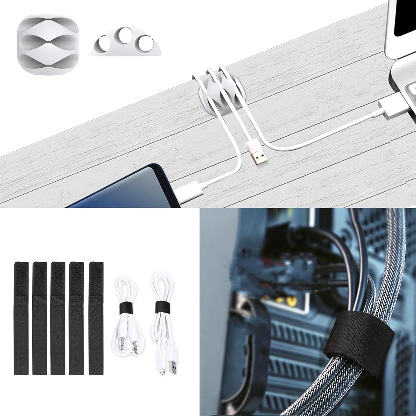 Updated White Cable Raceway Kit, 77 (5x15.5) inch Open Slot Wire Covers for Cords, Cable Management System to Hide Under Desk/TV/Computer/Net/Power Cords(Pack 5)