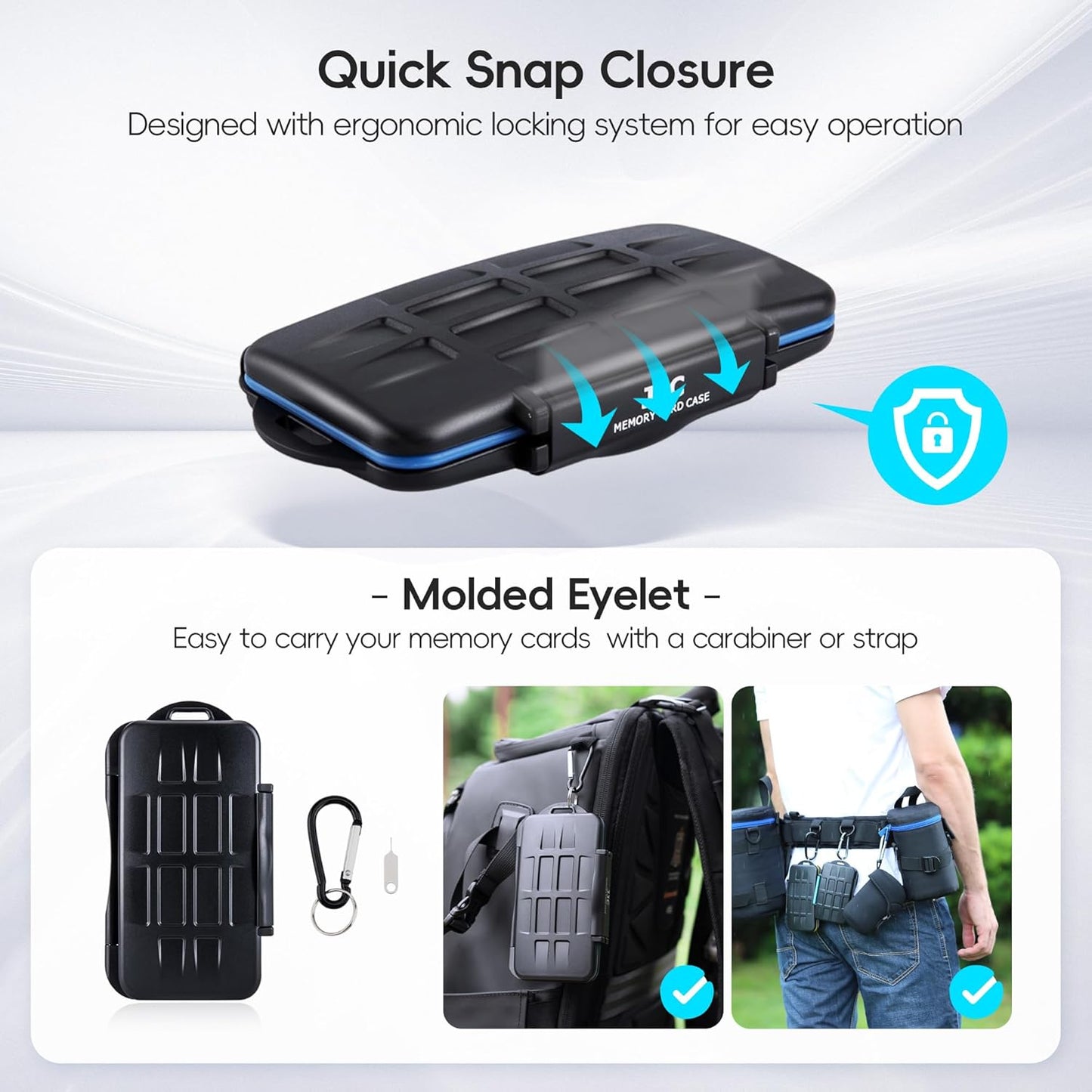 JJC Memory Card Case for 6 Cfast Compact Flash Cards, 12 SD Cards & 18 Micro SD Cards, Water-Resistant SD CF Card Holder with A Free Carabiner