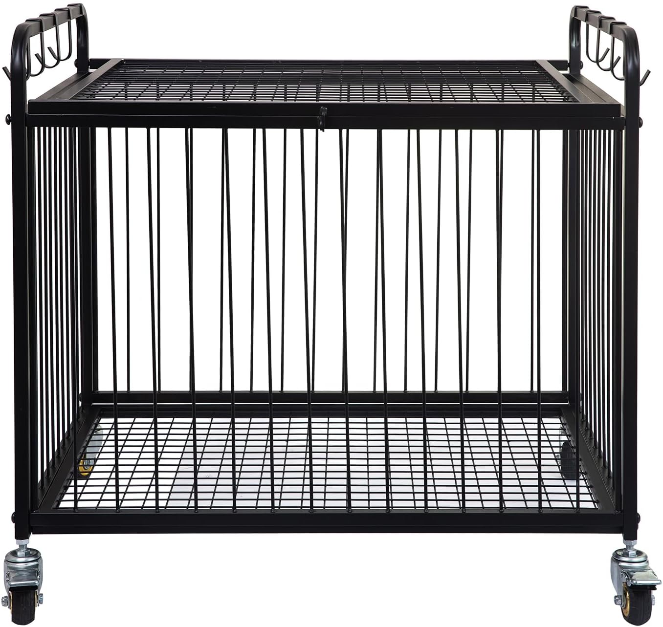 Matt Black Metal Rolling Cart Ball Gym Equipment Sports Gear Storage Portable Wheel Basket Lockable Cage Raised Handle Athletic Basketball Football Soccer Volleyball Racket School PE Class