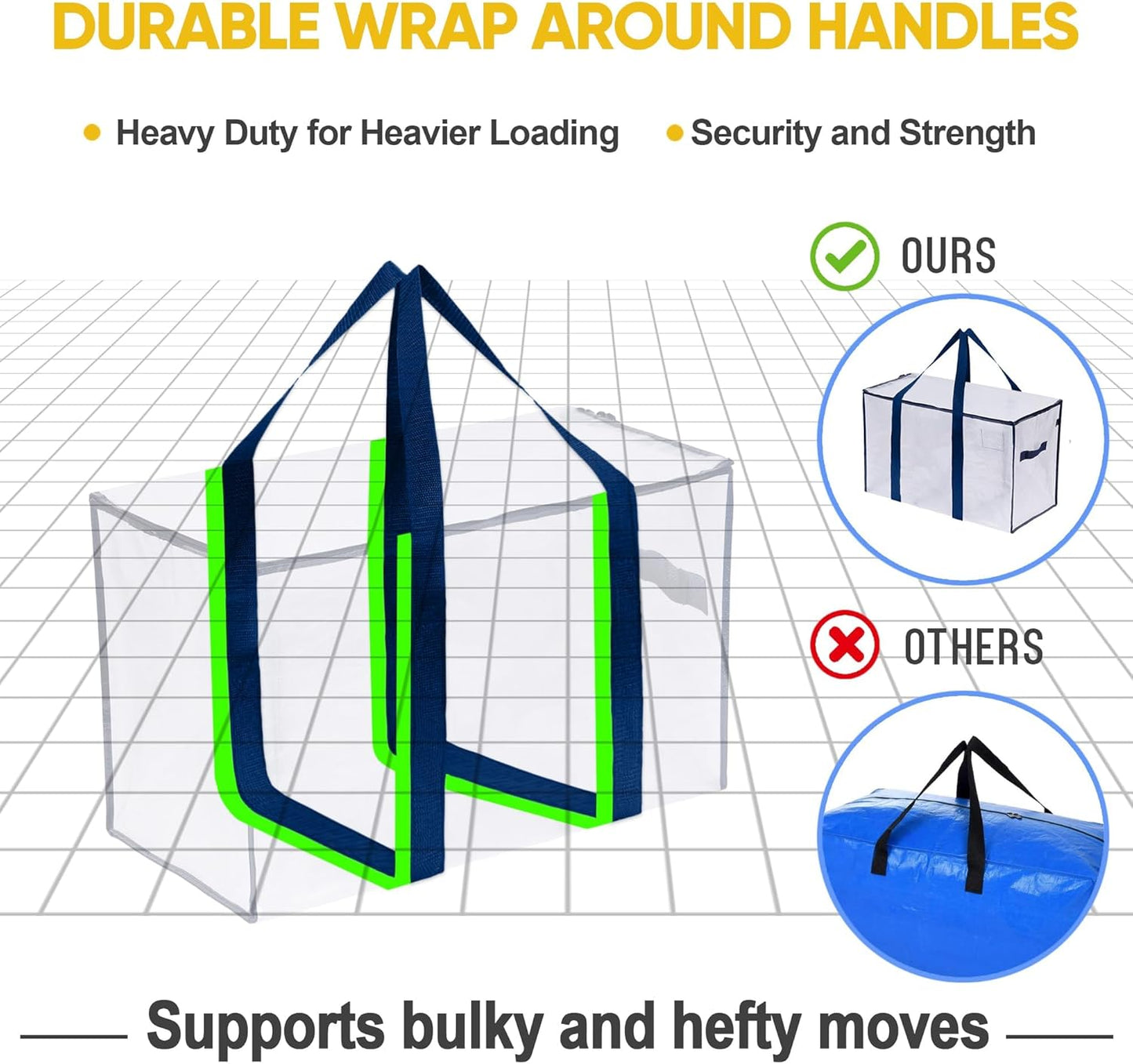 VENO 8 Pack Moving Bags and Large Christmas Storage Bins with lids. Alternative to Moving Boxes, Packing Supplies for College. Extra Large Heavy Duty Totes for Packaging (Clear, 8 Pack)