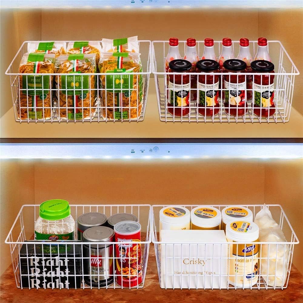 Wire Storage Basket Freezer Organizer Bins Metal Wire Baskets Organizer Storage Baskets for Kitchen, Cabinets, Pantry, Freezer, BathroomSet of 3
