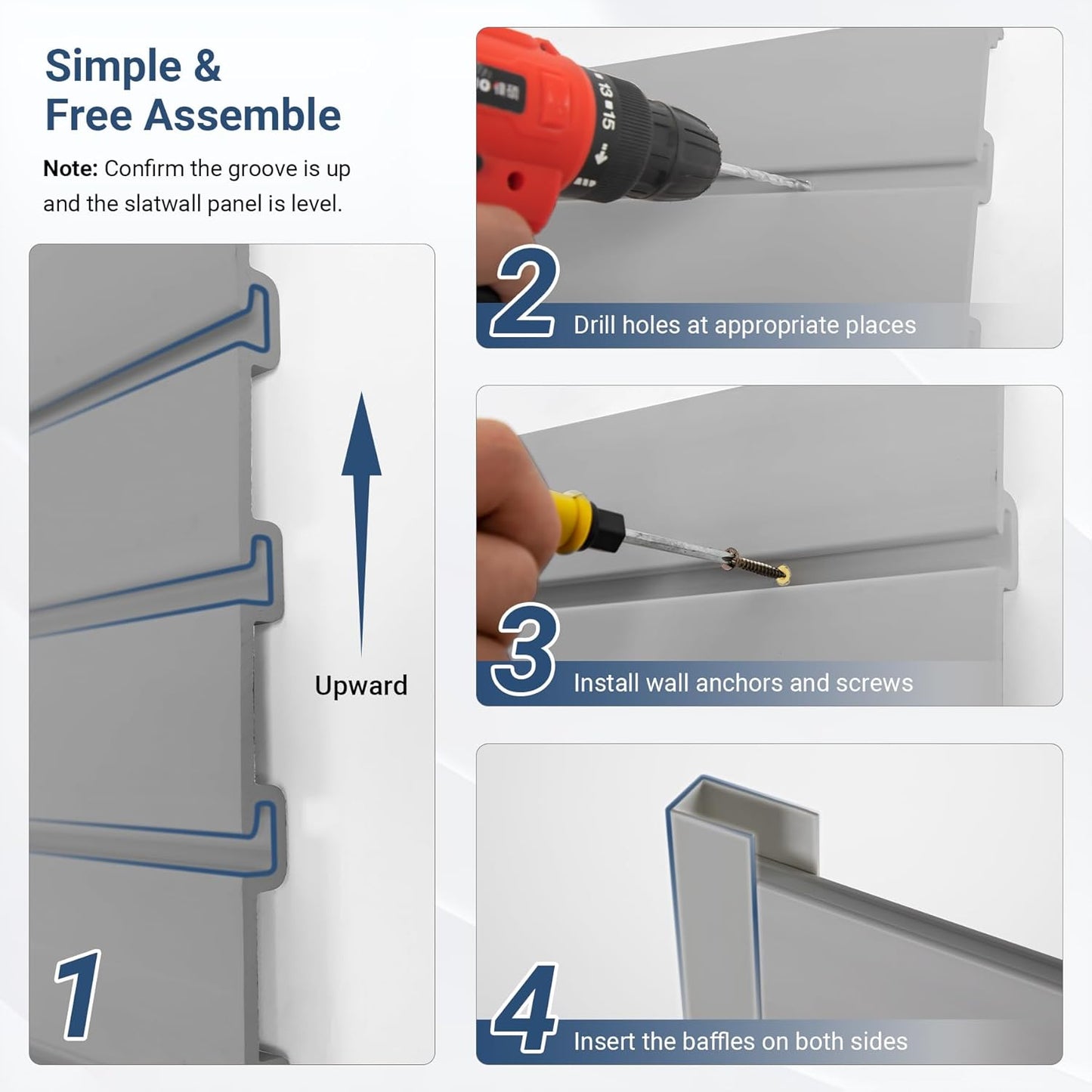 Slatwall Panel 4 FT x 4 FT, Interlocking Slat Wall Paneling, Wall Mounted PVC Wallpanel, Suitable for Garage Storage and Organizer, Slatwall Board, Shelves - Grey
