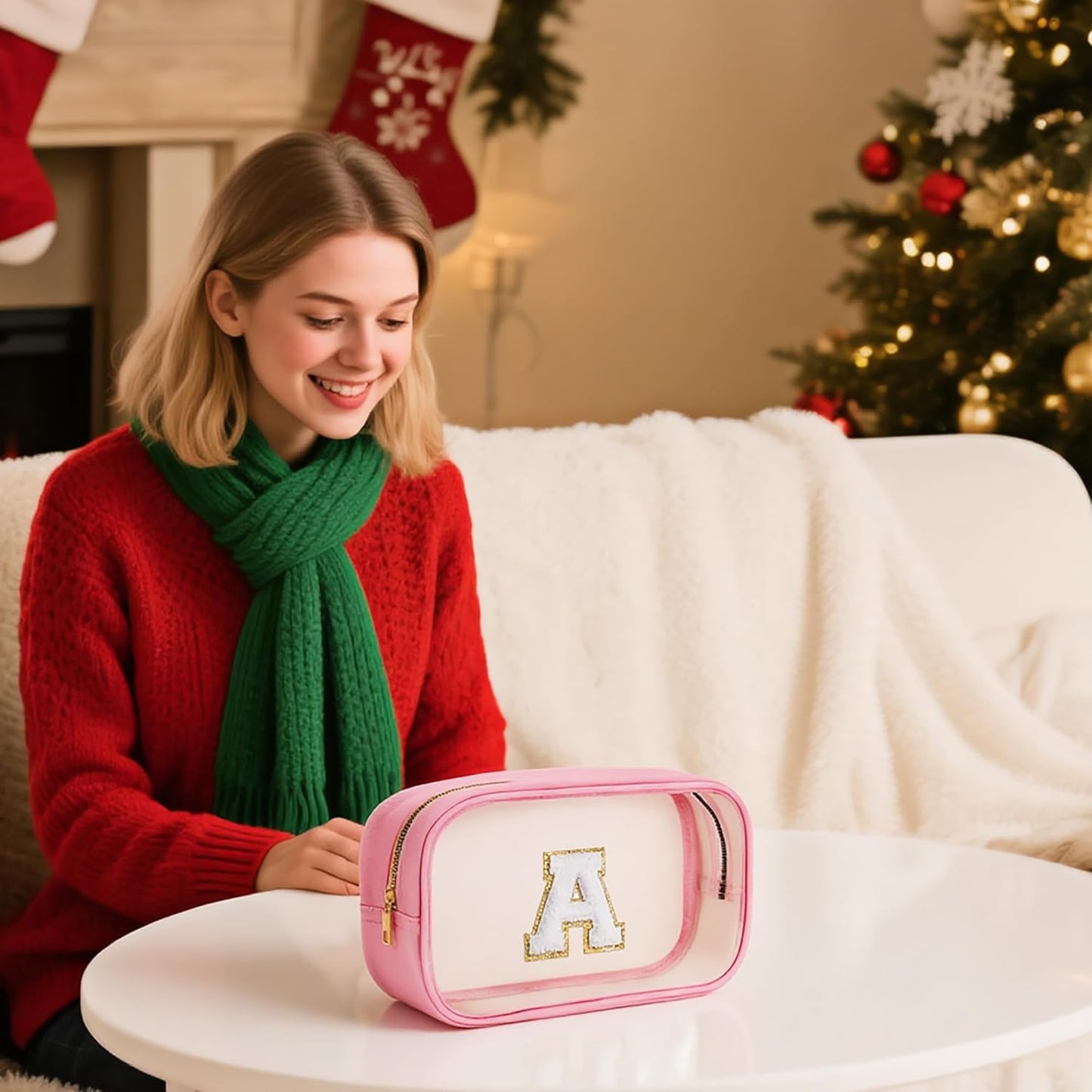 YOOLIFE Travel Makeup Bag Toiletry Bag for Women, Clear Make up Bag PVC Cosmetic Bag Black Travel Accessories Makeup Pouch Birthday Gifts for Women Teacher Mother Wife Girlfriend Gifts Letter Z
