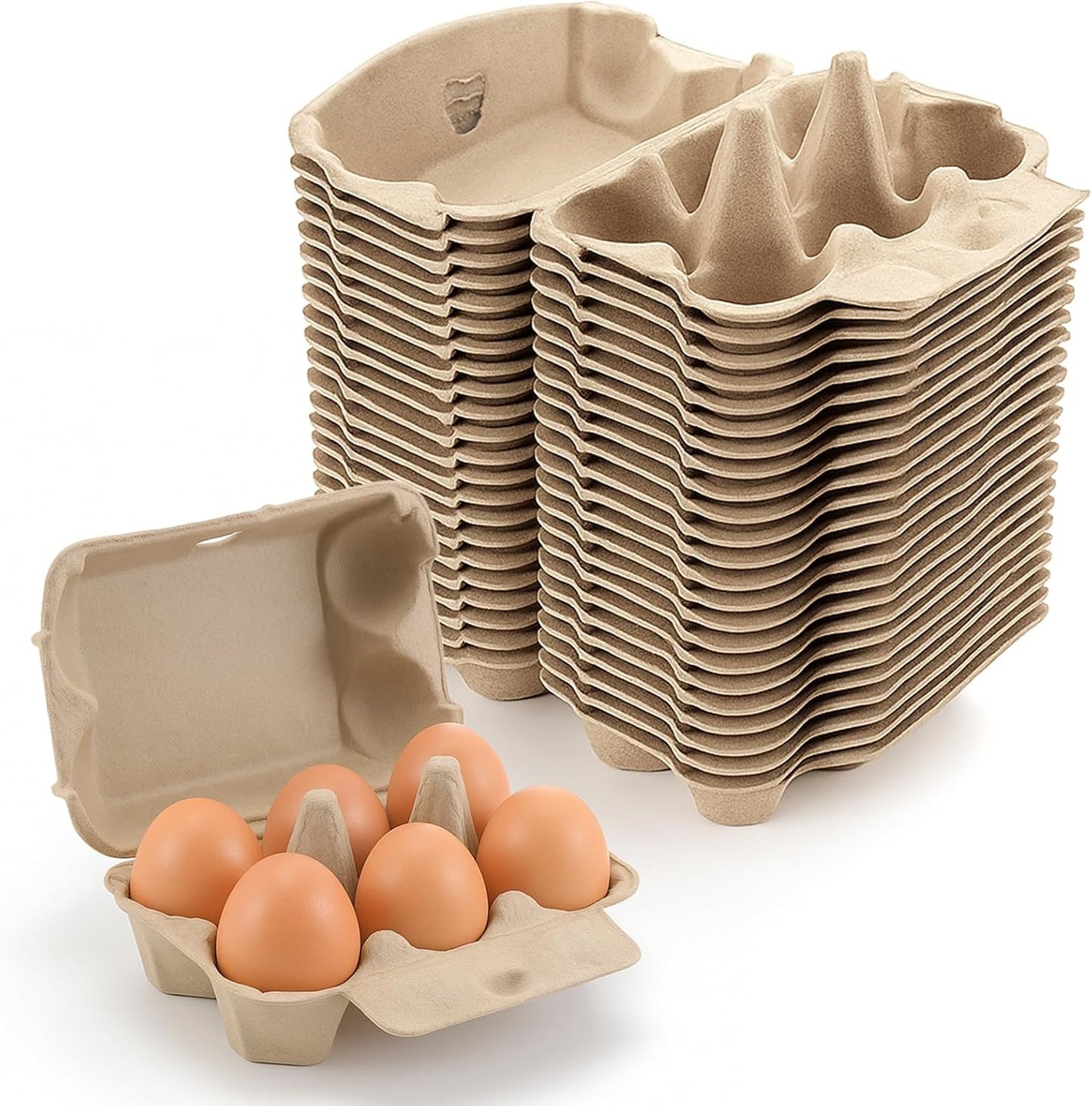 50 Pack Bulk Empty Egg Cartons,6 Count Blank Natural Pulp Half Dozen Egg Cartons, Reusable Cardboard Eggs Carton Storage Containers for Kitchen, Farm, Picnic, Travel