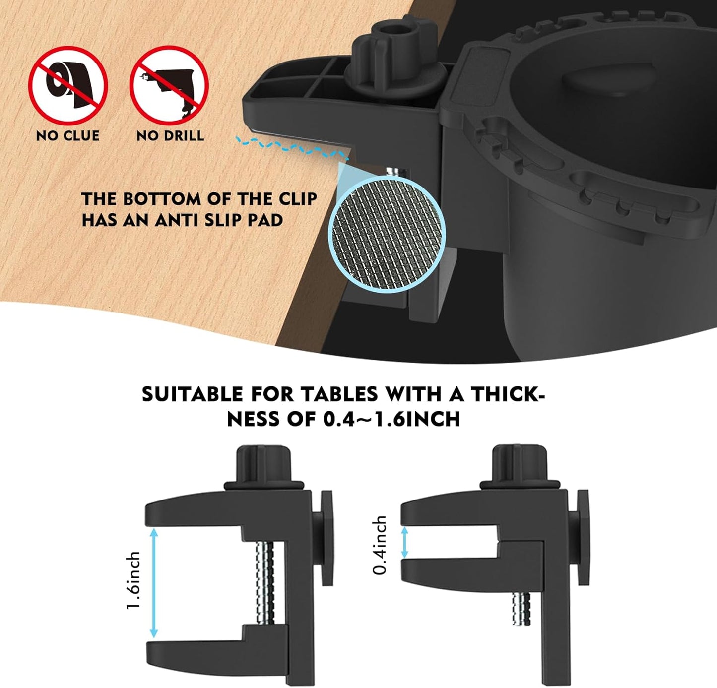 Desk Cup Holder, Anti-Spill Table Cup Holder for Water Bottles, Wheelchairs, Workstations, Gaming Desk Accessories. (Black, Medium)