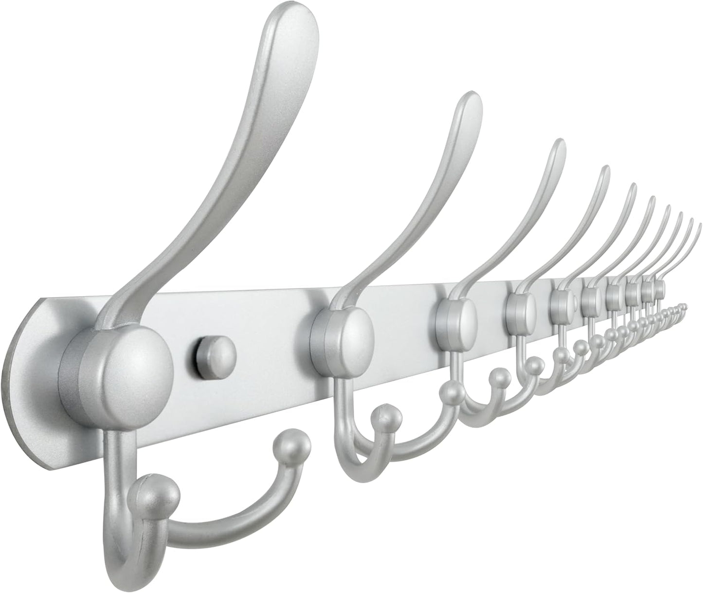 Dseap Coat Rack Wall Mount - 38” Long 10-Tri-Hooks Heavy Duty Coat Hanger Rail Wall Hooks for Hanging Coats Hats Clothing Clothes Purse Mudroom Entryway, Silver