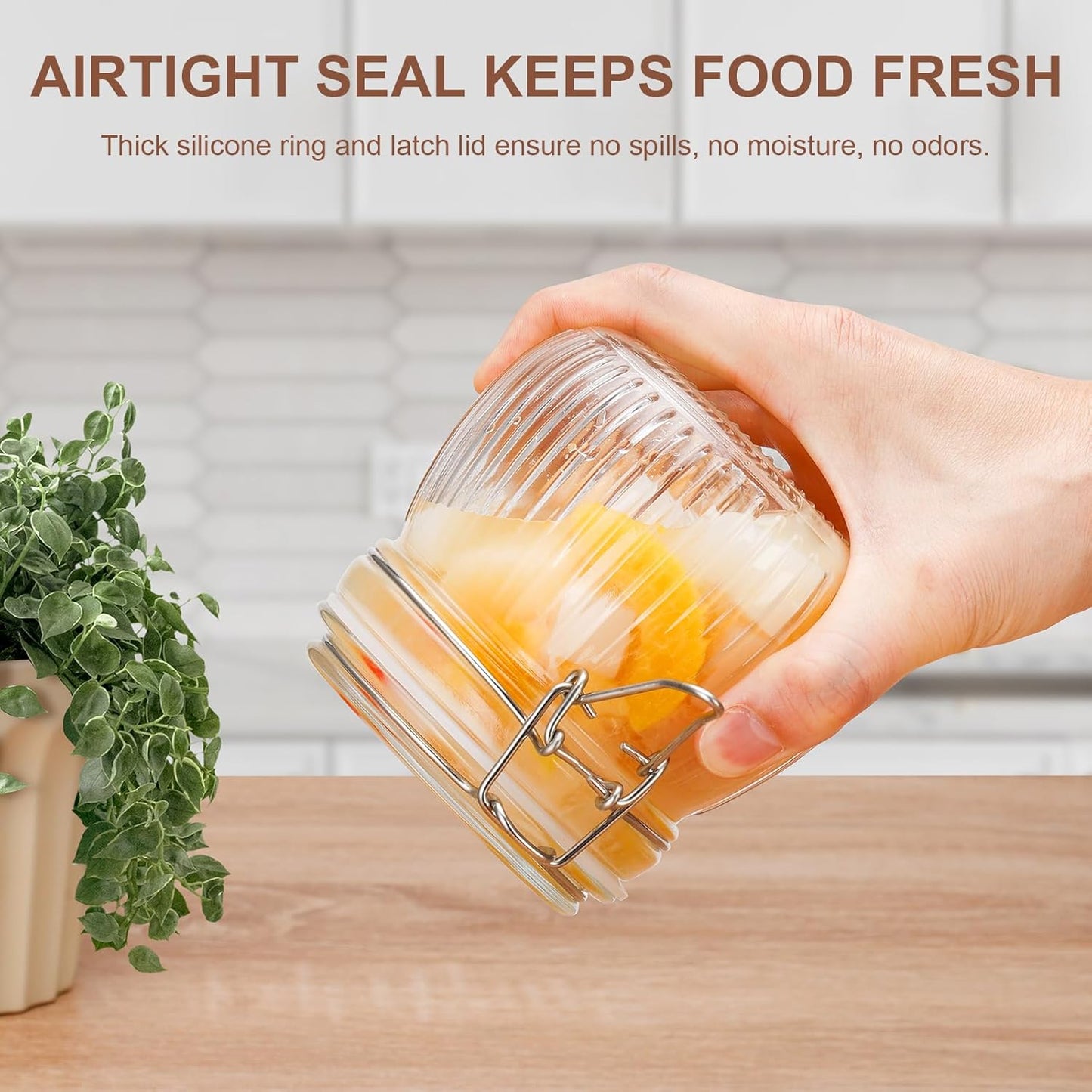 17oz Airtight Glass Jars with Lids, Small Food Storage Container Set of 6, Wire Clip Canisters Mason Jars for Canning Pickling Spice Herb